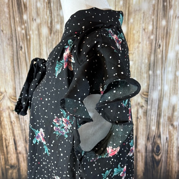 Midnight Sky Women’s Top Size XL Sheer Flowing Boho Floral Tie Neck Ruffle - Picture 4 of 7